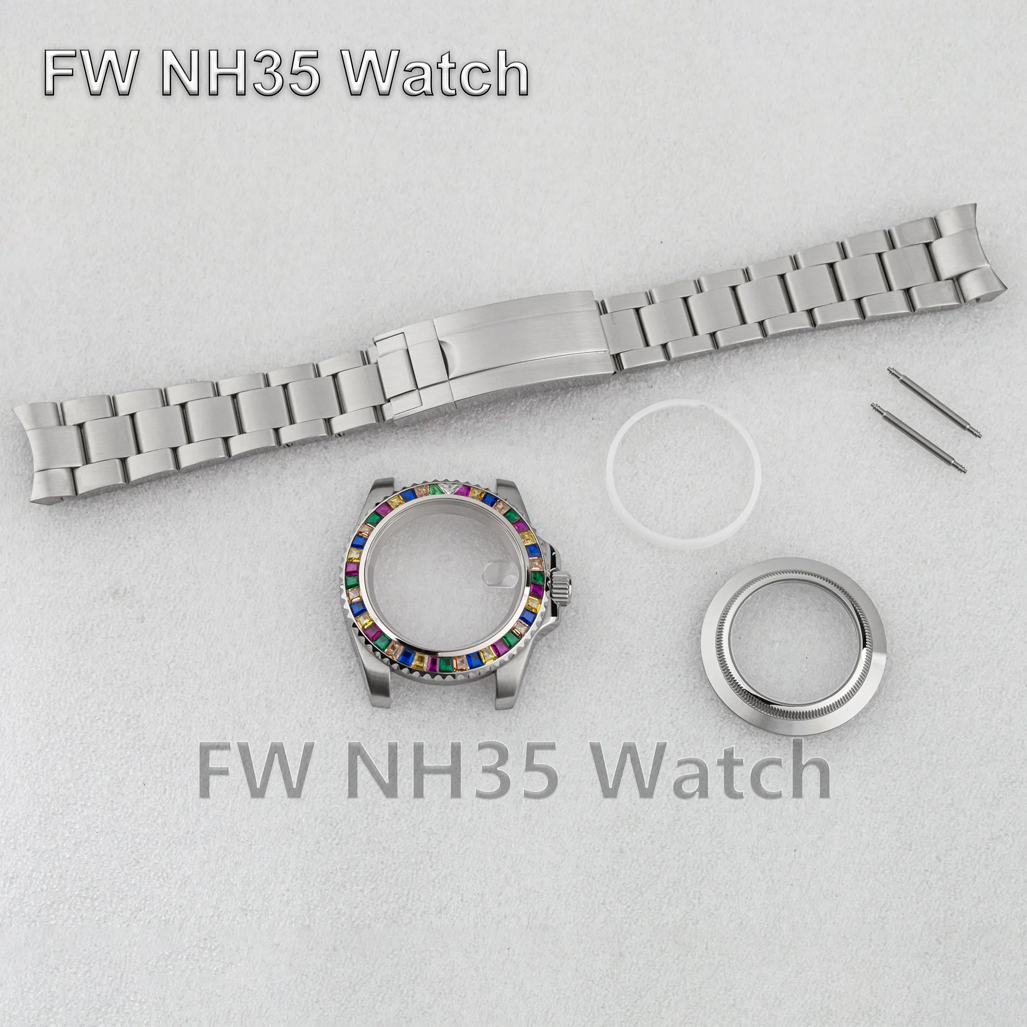 

Diamond NH35 Case Strap Sapphire Glass 10ATM Waterproof Stainless Steel Watch Case Watch Band for Mod SUB GMT NH35/36 Movement