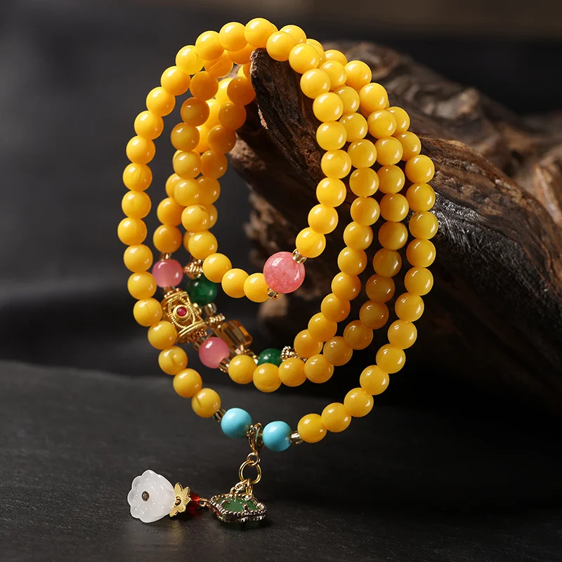 

Versatile Amber Chicken Oil Yellow108Buddha Beads Prayer Beads Couple Bracelets Women Full Honey Amber Bracelet Jade Multi-circl