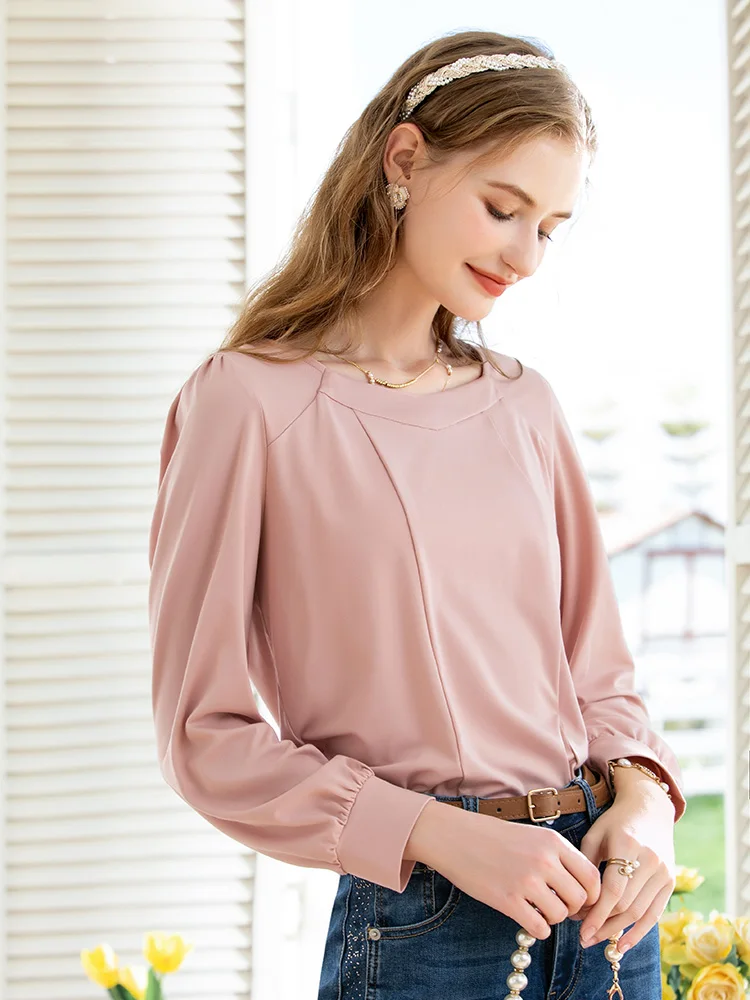 I BELIEVE YOU French T-shirts Autumn Square Collar Pullover Puff Sleeve Fold Tops Office Lady Solid Clothes for Women 2224014688