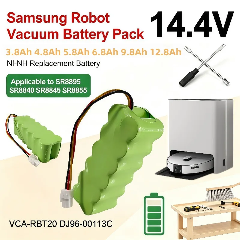 Compatible Sweeper Robot Battery 14.4V Ni‑MH 3.8Ah‑12.8Ah SR8895 SR8840 SR8845 SR8855 VCA‑RBT20 DJ96‑00113C
