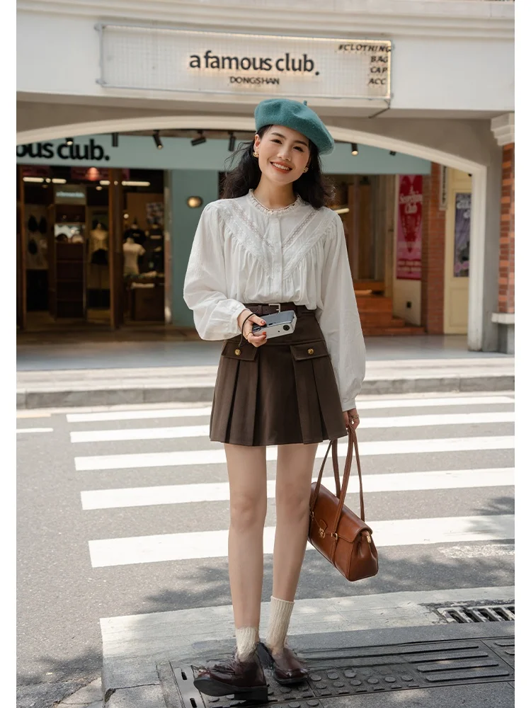 レトロコート Sle ホワイトレースバブル Sve ラウンドネック女性の秋冬インナーウェアベーストップルーズフィットフレンチ Sle