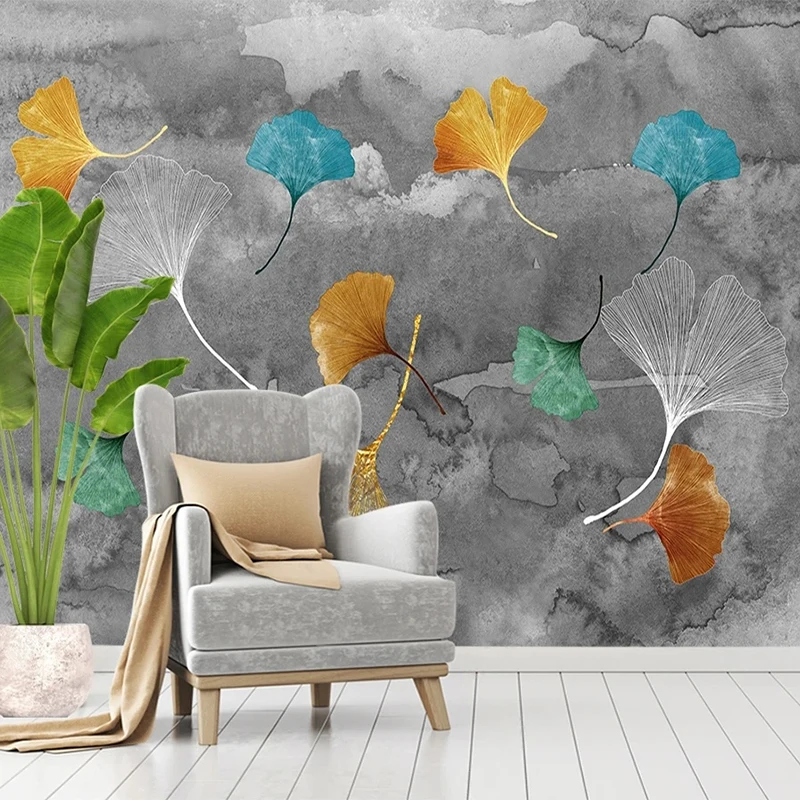 

Custom Mural Wallpaper Modern 3D Stereo Ginkgo Leaf Grey Background Wall Decor Living Room TV Sofa Bedroom Home Decor Wallpapers