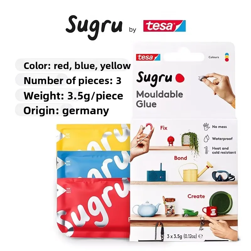 1 caja de pegamento moldeable Tesa Sugru - Pegamento impermeable para mejoras del hogar, reparaciones, creaciones y bricolaje