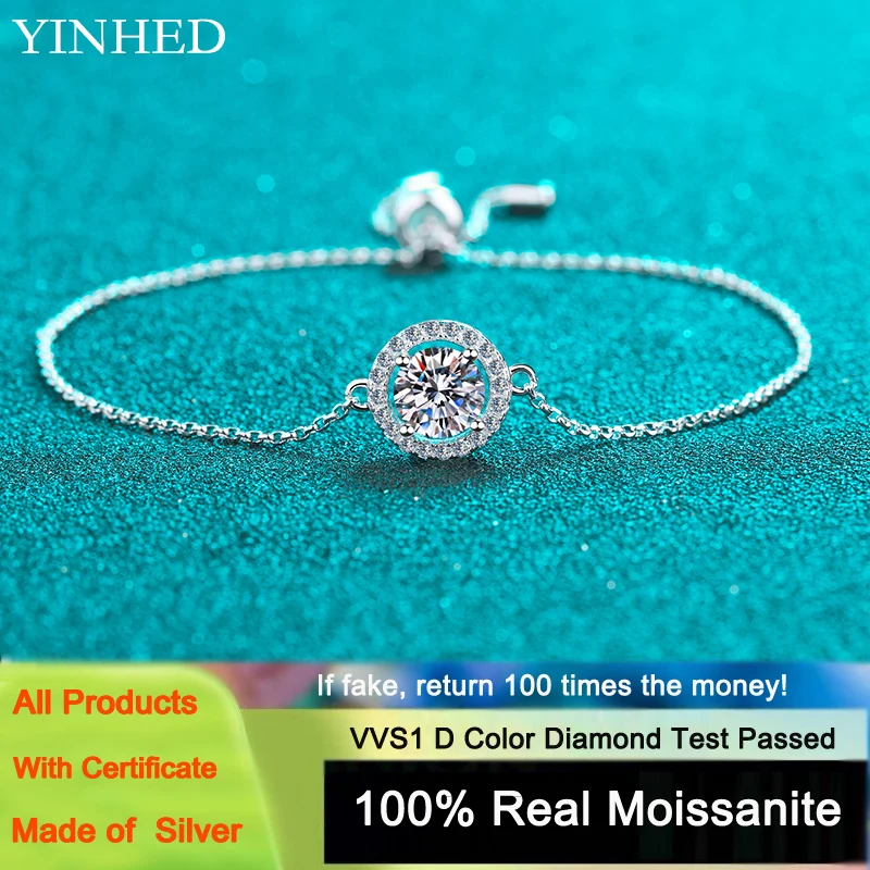 

Yanleyu Real 925 Sterling Silver 1 Carat Moissanite Diamond Bracelet For Women Sparkling Party Fine Jewelry Valentine Gifts