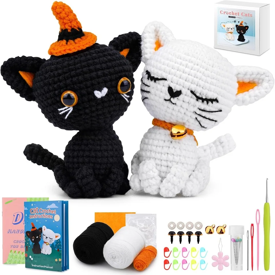 

KRABALL Cat Crochet Knitting Kit With Cotton Yarn Thread And Crochet Hooks For Doll Making DIY Handmade Craft Accessories Set