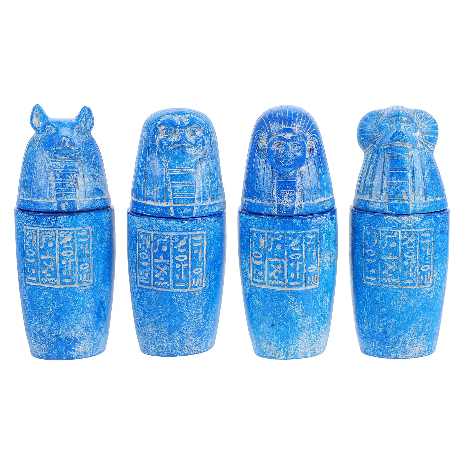 

4pcs 4 Piece Ancient Artifacts Canopic Jars Set Resin Sculptures Inscriptions Decorative Storage Jars