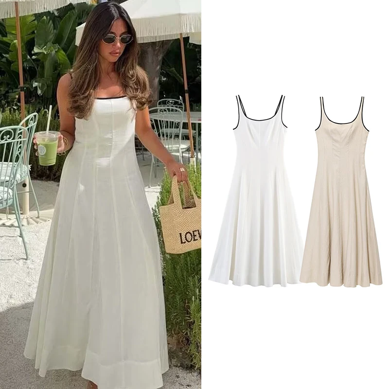 

New Summer Dresses Women's Fashion Beige Slim Elegant Women's Holiday Long Dress Chic Comfortable Youth Travel Dress