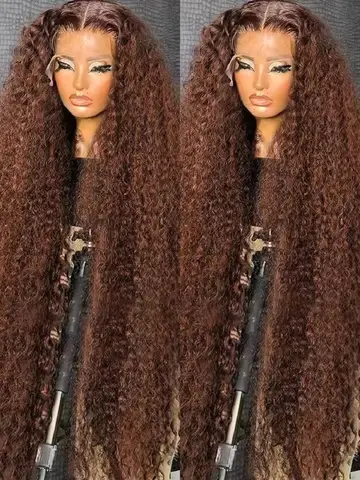 Perruque Lace Frontal Wig naturelle brune chocolat, cheveux humains Hd 13x6, Deep Wave, couleur, pre-plucked, densité 250, 13x4, pour femmes