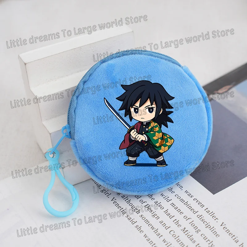 Demon Slayer Coin Purse Anime Figure Cute Q Version Printed Mini Key Pendant Round Wallet Boys Girls Decoration Soft Purses Gift