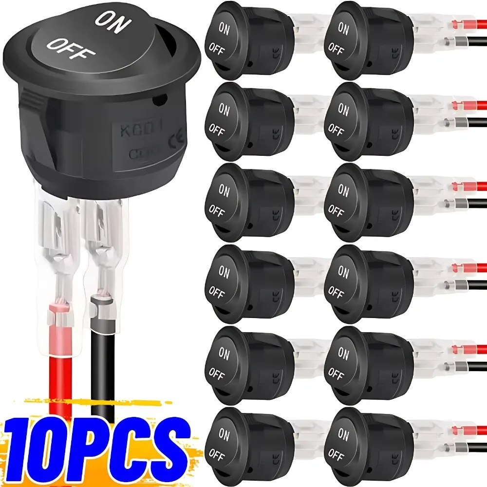 

10/1 шт. круглый кулисный переключатель ВКЛ/ВЫКЛ SPST 2-контактный тумблер с фиксацией, круглые переключатели для автомобиля, предварительно проводные 6A/250 В 10A/125 В