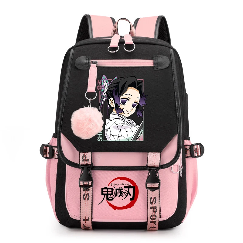 Mochila escolar de anime para niños, mochila informal con diseño de Demon Slayer para niñas, estudiantes, bolsa para libros