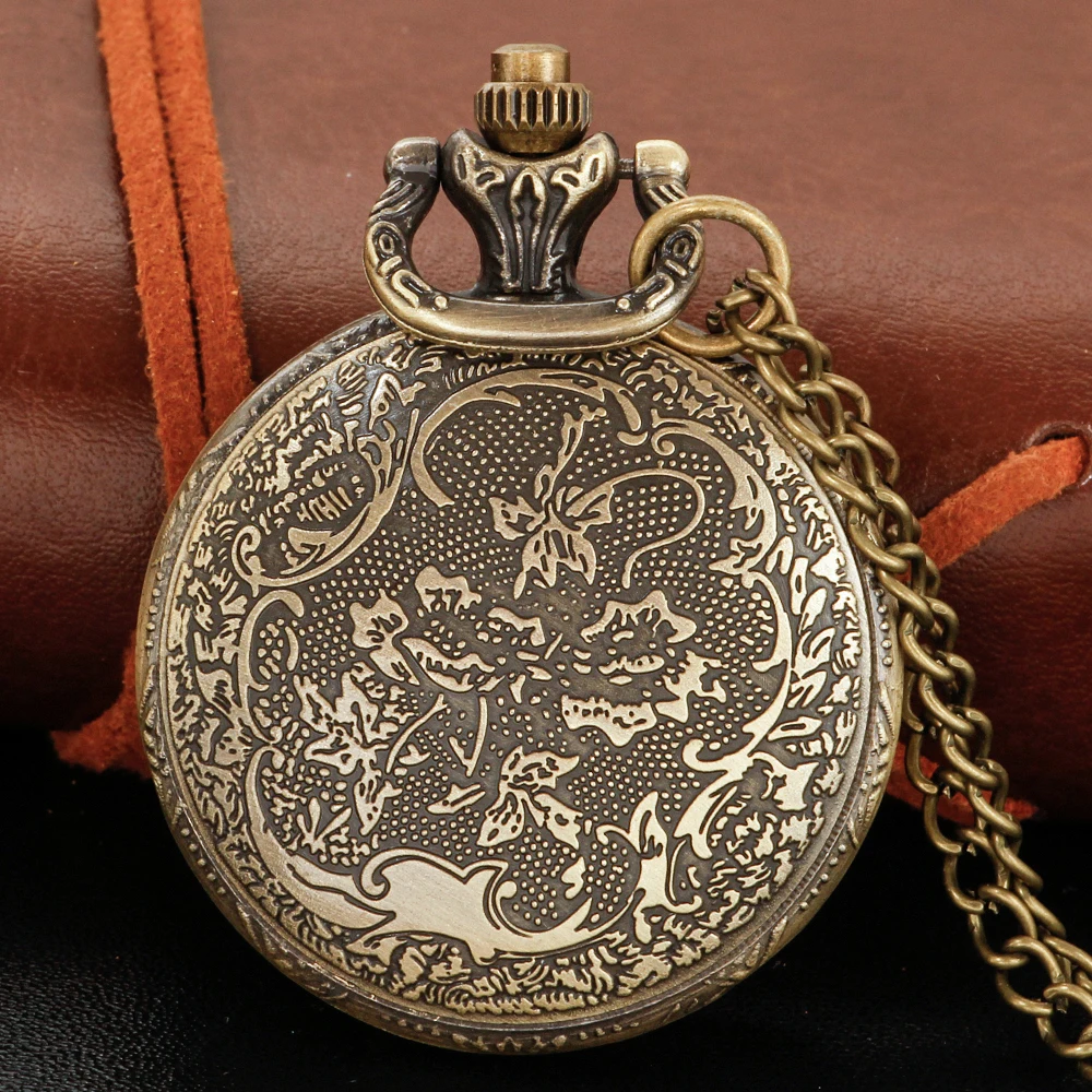 Vintage Bronze Bible Cross Believer Retro Time Quartz Pocket Watch Fashion Pendant Necklace Men's and Women's Accessories Gift
