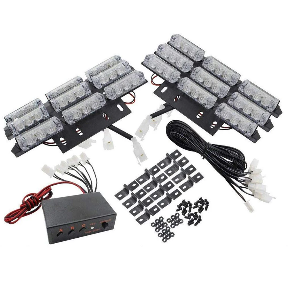 LED Warning Flashing light Kit Car Grille Deck Strobe Lights Hazard Warning Safety Headlights for Emergency Vehicles Trucks