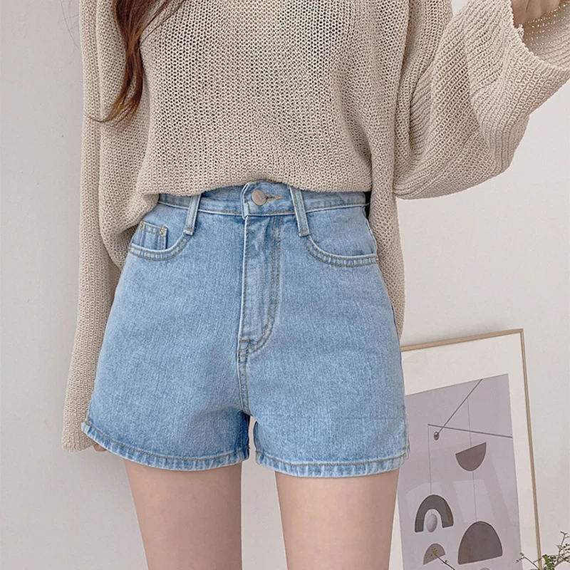 

High Waist Loose Fit Denim Shorts for Women Summer Casual Style A-Line Hot Pants Wide Leg Trousers with Slits