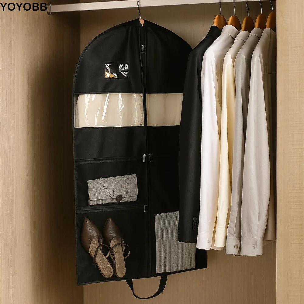 

Mesh Pockets Portable Garment Bags Foldable Multi-Compartment Dustproof Clothing Covers Hanging with Window