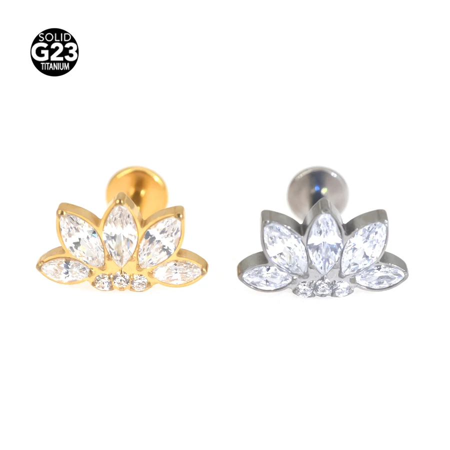 1Pc G23 Titanium 16G Tragus Earrings ear Lip Helix Studs Tongue nail Piercing Jewelry EAR Crown shape With   CZ Top Cartilage
