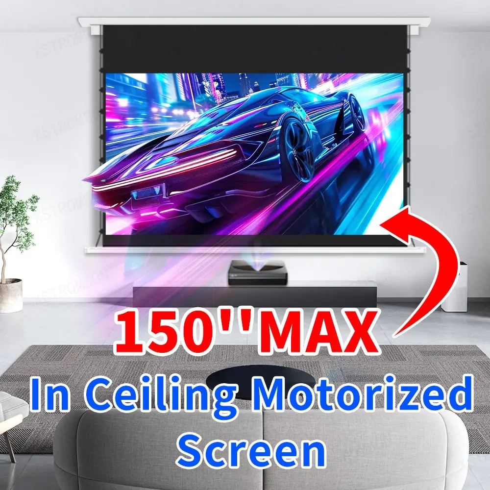 

2024 TOP 92 100 110 120 135 150 Inch Ceiling Recessed Projector Screen Motorized Ceiling Projector Screen for 8K UST Projector