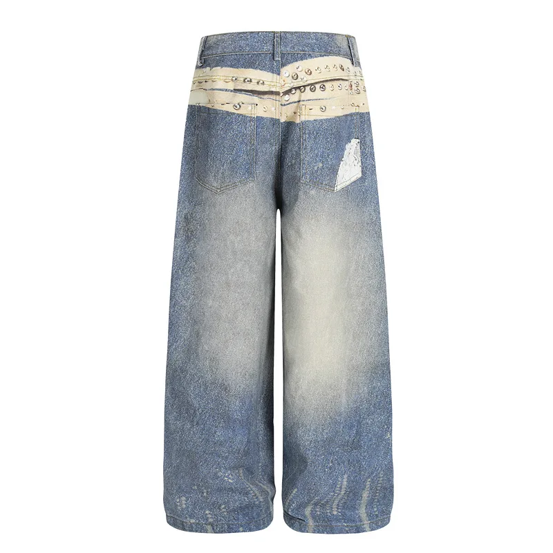 Men's Fashion Oversized Hip Hop Jeans Pants High Streetwear Loose Fit Vibe Style Y2K Denim Trousers 3D Printed Jeans