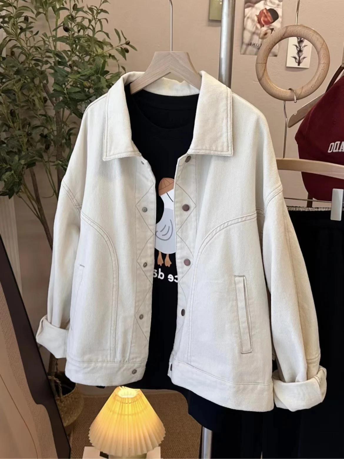 

Женская джинсовая куртка свободного кроя из хлопка, весна-осень, белая, бренд Bule, маленький размер, топ-куртка