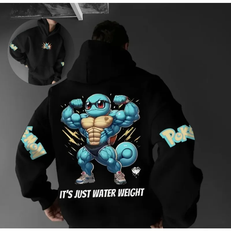 Pokemon Anime Print Hooded 2025 Autumn and Winter Men's Fitness Sports Cartoon Hand-drawn Elements Daily Wear Trend Jumper