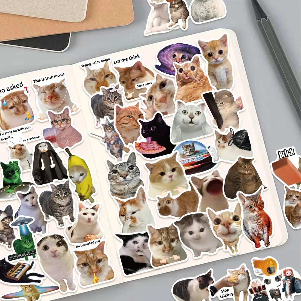 50pcs Cute Funny Cat MEME Animals Graffiti Stickers DIY Diary Phone Case Handmade Scrapbook Aesthetic Stickers