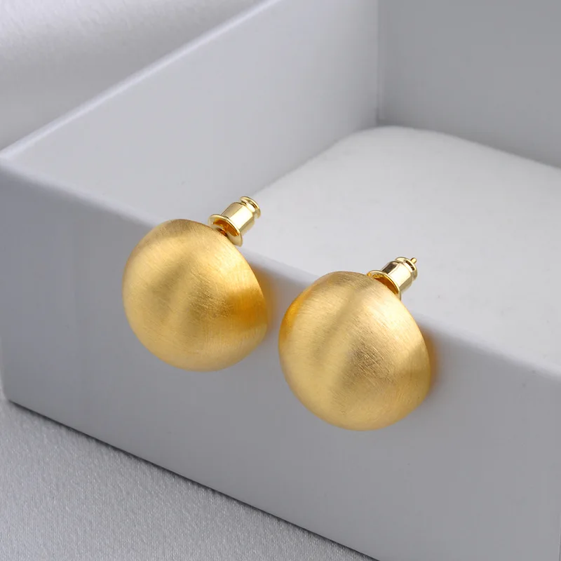 Minimalist fashion commuter earrings brushed matte ball triangular stud earrings niche premium earrings
