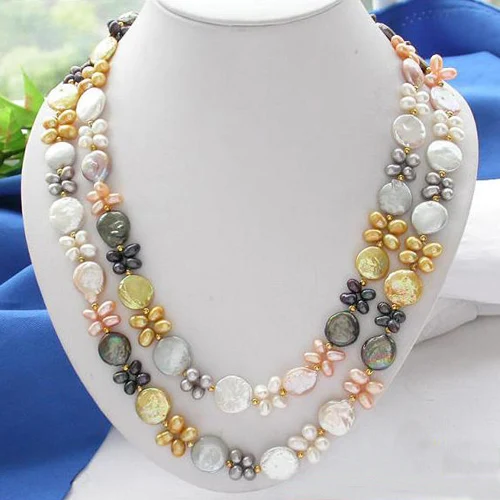 Favorite Pearl Jewelry,Long 40'' 14mm Multicolor Freshwater Cultured Pearl Necklace,Wedding Birthday Party Charming Lady Gift