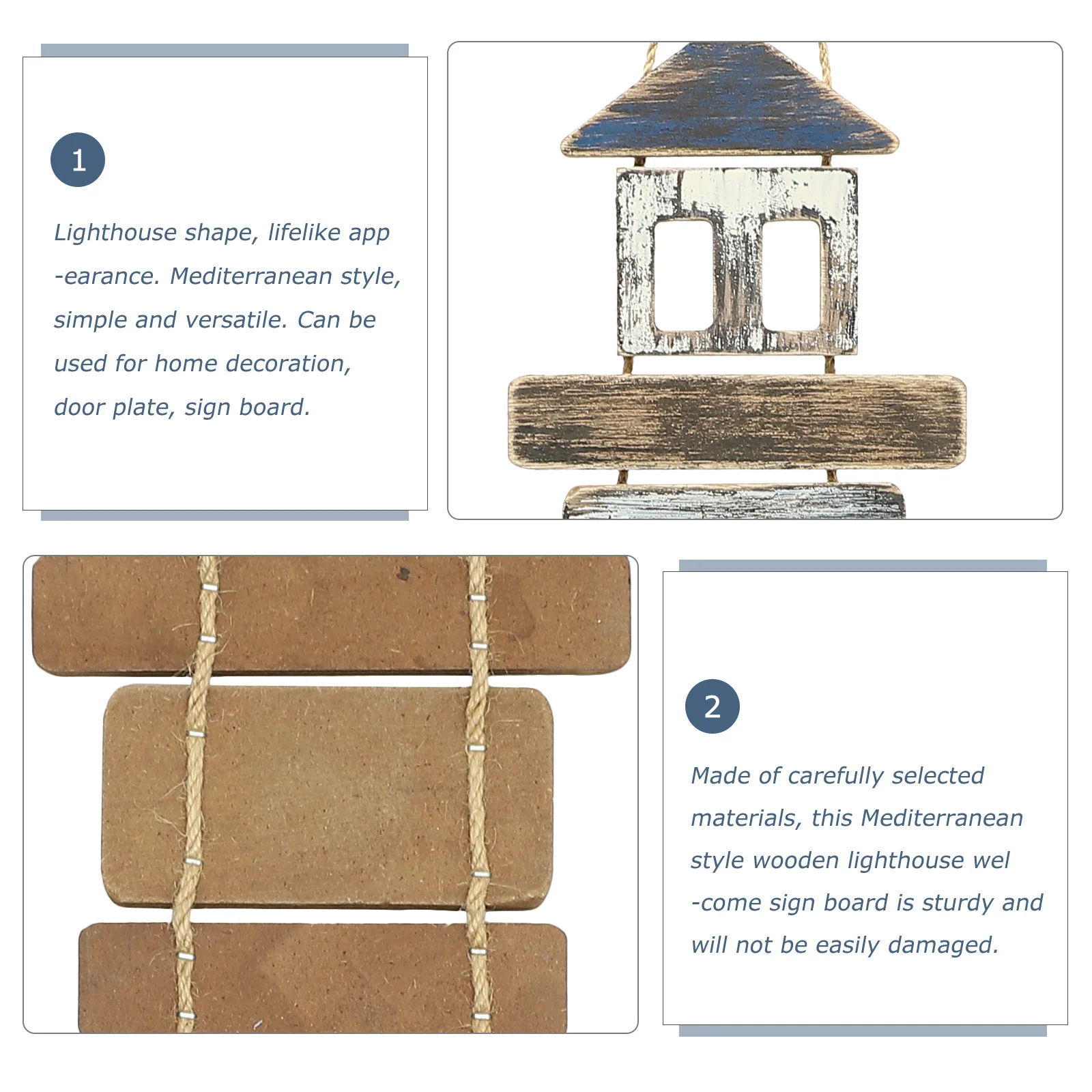 

Mediterranean Style Wooden Lighthouse Welcome Sign Board Door Hanging Beach Decor Home Hanging Pendant Vintage Sea Style