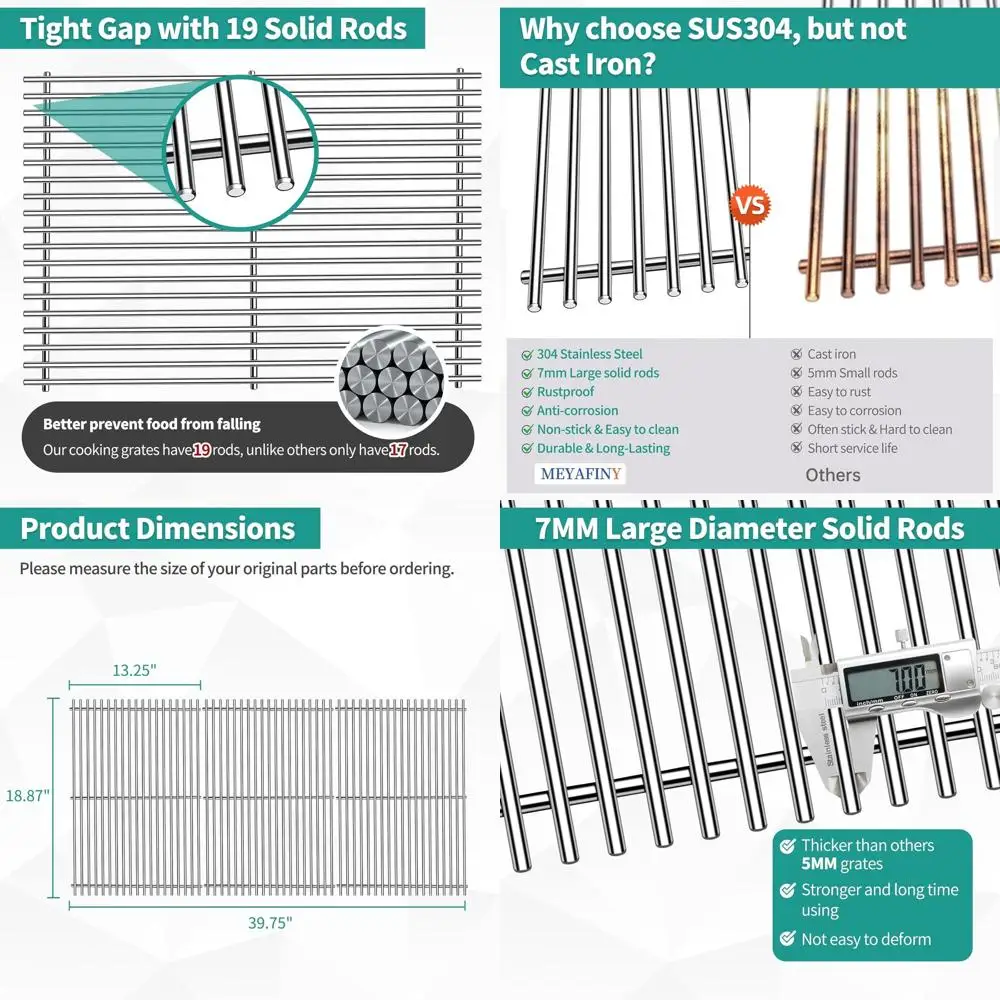 

3-Pack 18.875 304 Stainless Steel Grill Grates for Weber Genesis II 600 Series Gas Grills