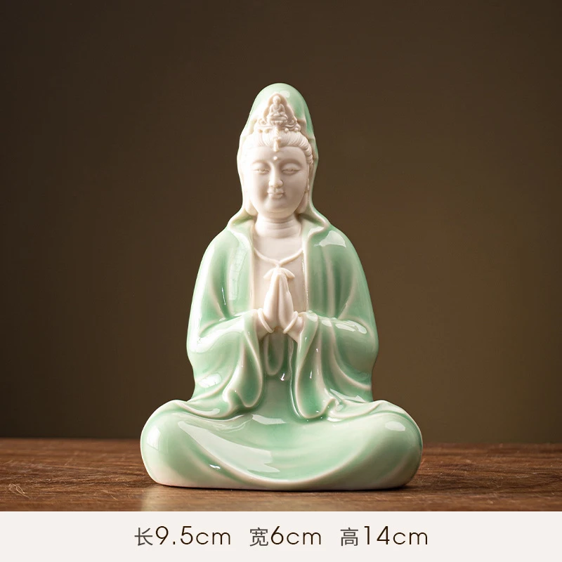 Chinese-Style Bodhisattva Statue For Living Room, Guanyin Worship Background Light, Zen-Inspired Backflow Incense Burner