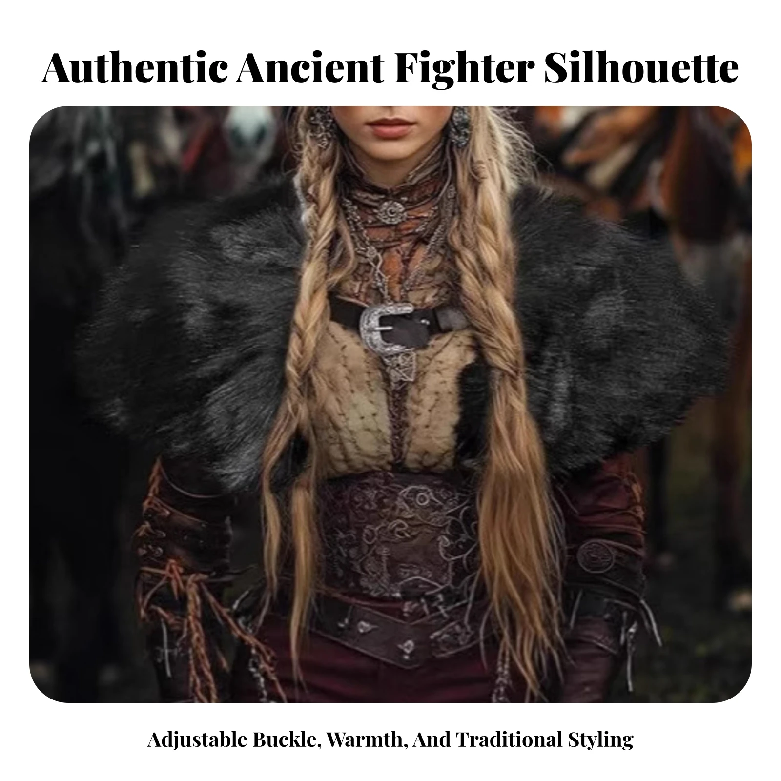Faux-Fleece Cape with Buckle Medieval Shoulder Cape Cloak Fantasy Apparel Cosplay for Cosplayers, Halloween, Festivals