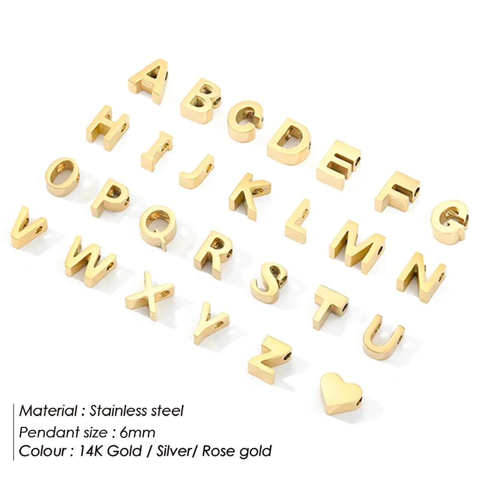 JUJIE 316L Stainless Steel Initial DIY Jewelry Pendants 26 Letters Charms Alphabet A-Z Accessories Wholesale/Dropshipping