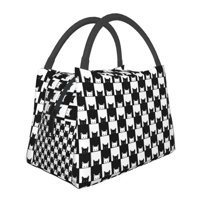 

Funny Checkerboard Cats Thermal Insulated Lunch Bag Women Checkered Kittens Lunch Tote for Outdoor Camping Travel Meal Food Box