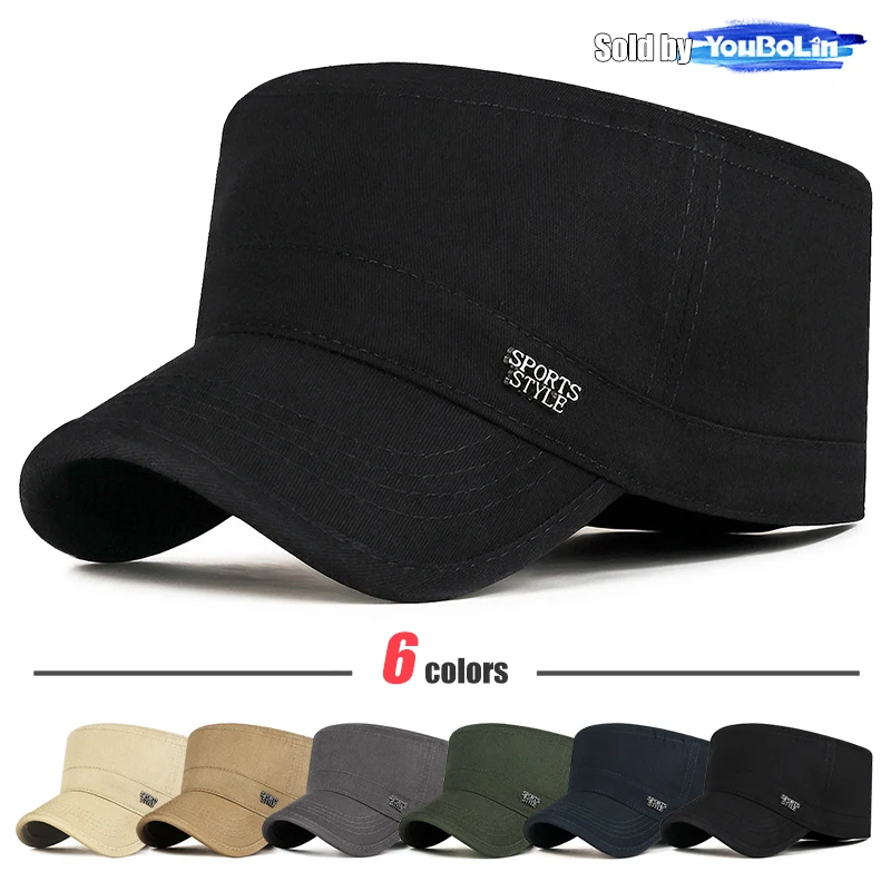 

Four Seasons New Style Fashion Back Closure Military Cadet Flat Cap Trucker Caps Dad Hat Sun Hats