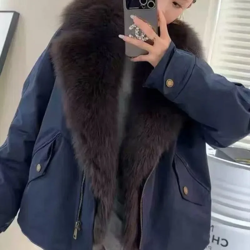 Winter Parker Down Jacket New Short Casual Imitate Fox Fur Collar Fur Removable Jacket  High Quality and High Appearance Level