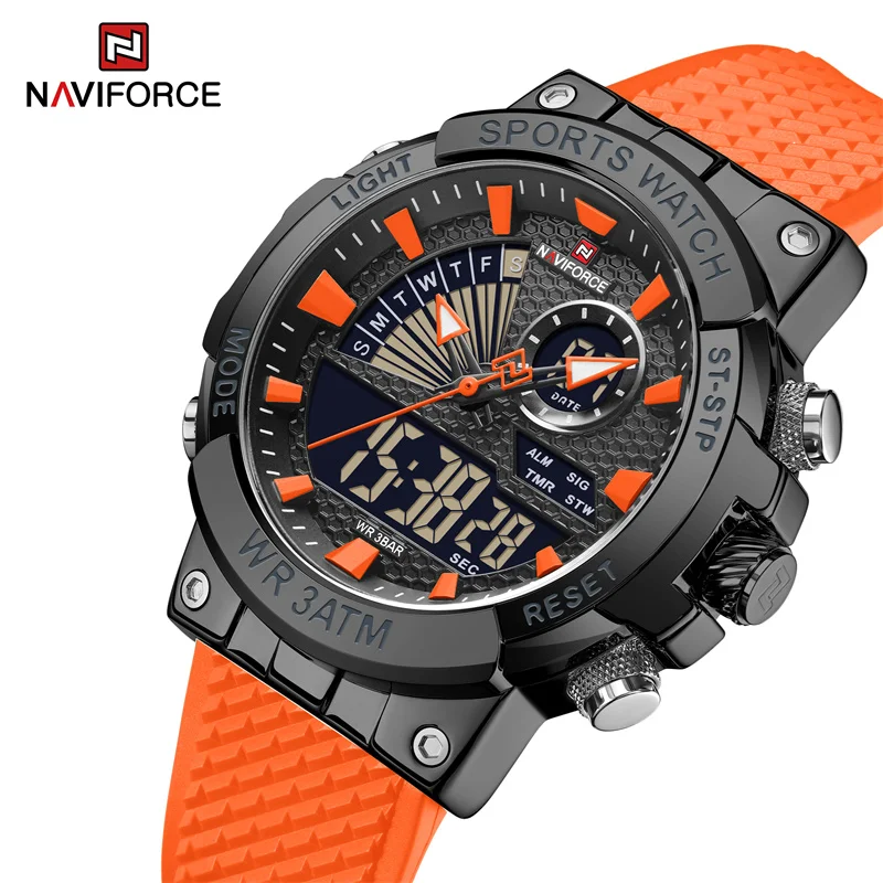 

NAVIFORCE Men's Sports Watch Luxury Brand TPU Band Waterproof Quartz Wristwatch Male LED Digital Analog Clock Reloj Hombre 2024