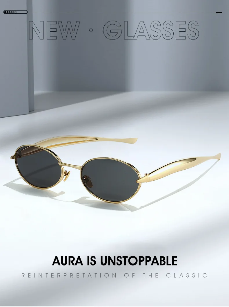 Metall Kleine Ovale Sonnenbrille Frauen Neue Vintage Marke Designer Mode Runde Goggle Sonnenbrille Weibliche Trends Shades Brillen UV400 – Detail 1