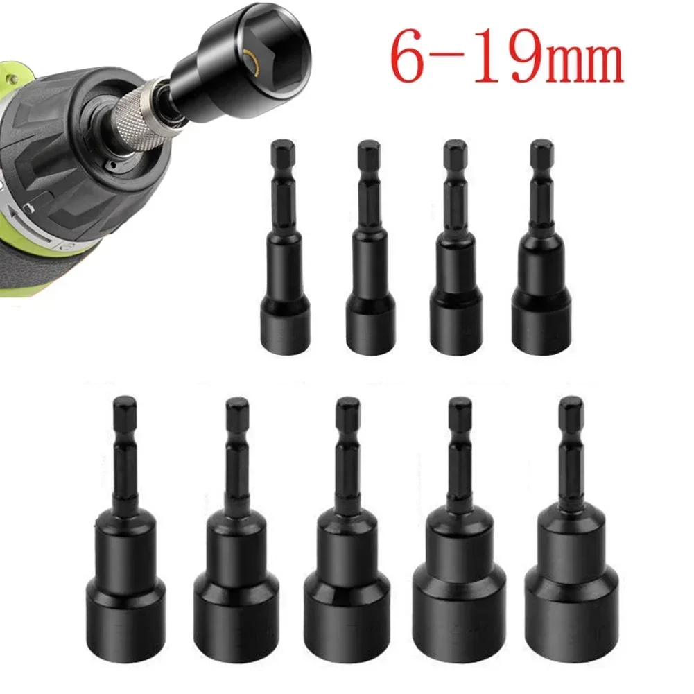 

1pc 1/4inch Hex Socket 6-19mm Magnetic Nut Screwdriver Deep Socket Adapter High Torque Hex Wrench Heads For Impact Drivers