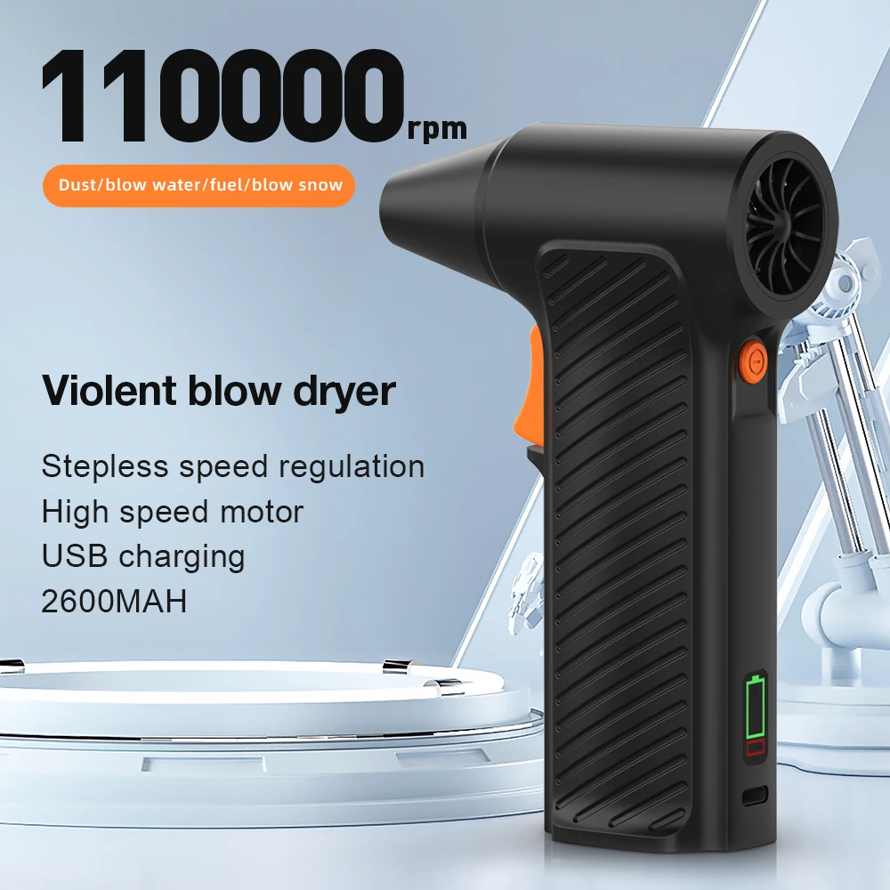 Violent Hair Dryer Handheld Blower 110000 RPM Ultra-high Speed Motor USB Rechargeable Duct Jet Fan for Computer Keyboard Outdoor