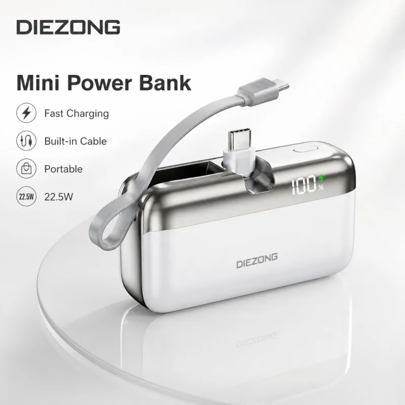 Mini Power Bank  Fast Charging Built-in Cable Plug Portable External Battery Charger For IPhone Xiaomi Powerbank 20000mAh22.5W