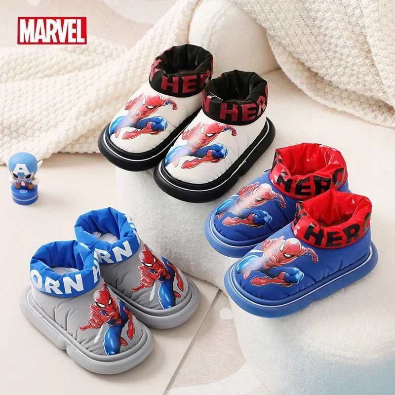 Disney zimowe dziecięce buty śniegowe Spider-Man z nadrukiem grube antypoślizgowe ciepłe modne kostki Outdoor dziewczęce chłopięce dziecięce buty