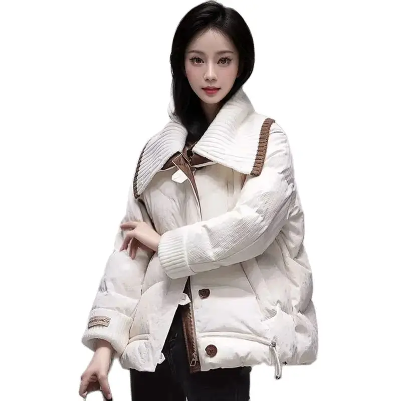 Fashion Eiderdown Cotton-padded Jacket Women's 2024 Winter New Loose Knit Collar Stitching High-grade Retro Short Coat tide.