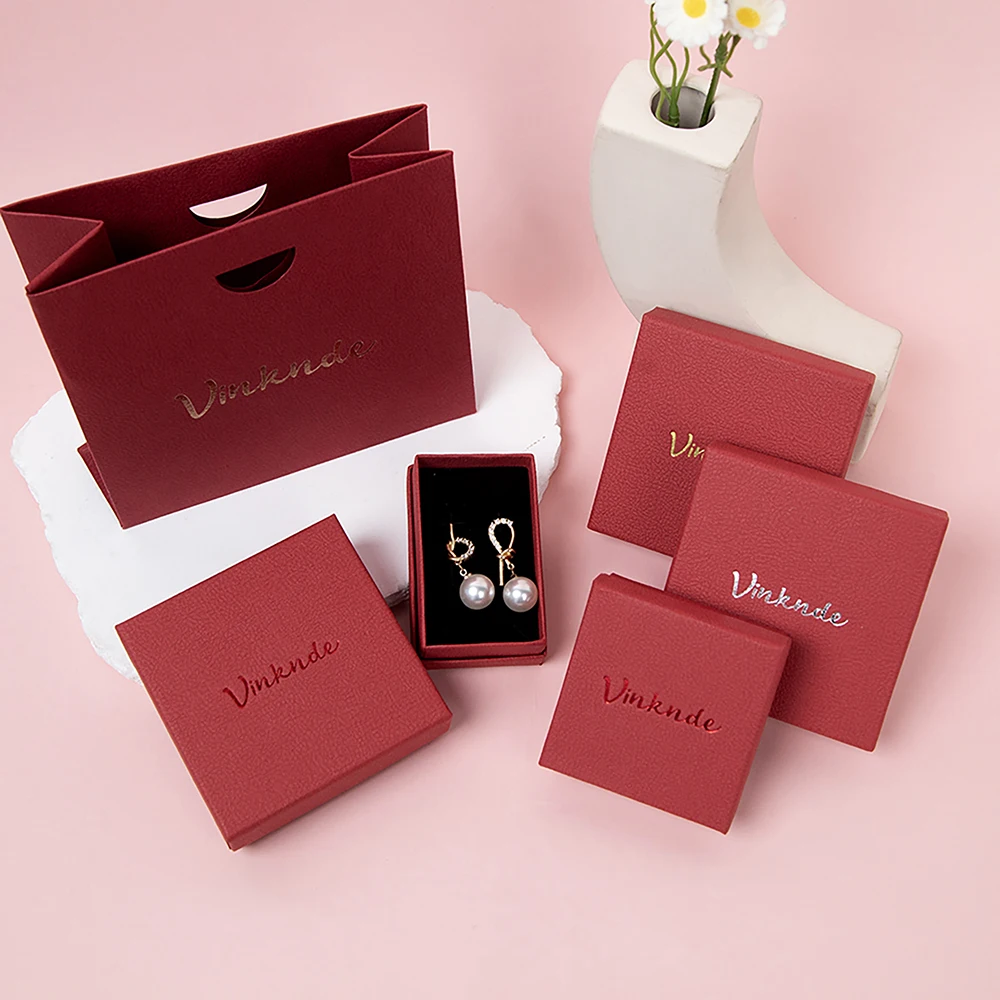 

Red Elegant Custom logo Handmade Gift Box Packing for Jewelry Necklace Bracelet Earrings Rings Premium Lid Paper Jewellry Boxes