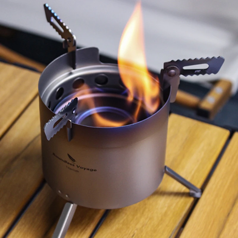 

Boundless Voyage Camping Titanium Wood Stove, Removable Pot Stands Folding Legs ,Outdoor Picnic Cookware, Backpacking Burners