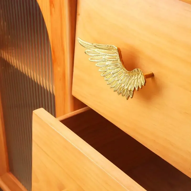 European Style Light Luxury Creative Golden Angel Wings Brass Handle Solid Cabinet Handle Wardrobe Drawer Door Long Handle