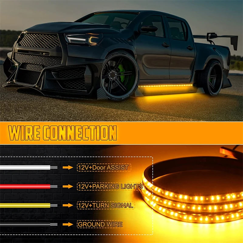 12-24V LED Side Marker Lights 4 Wire Connection Running Board Lights with Continuous Turn Signals for Truck Car Pickup