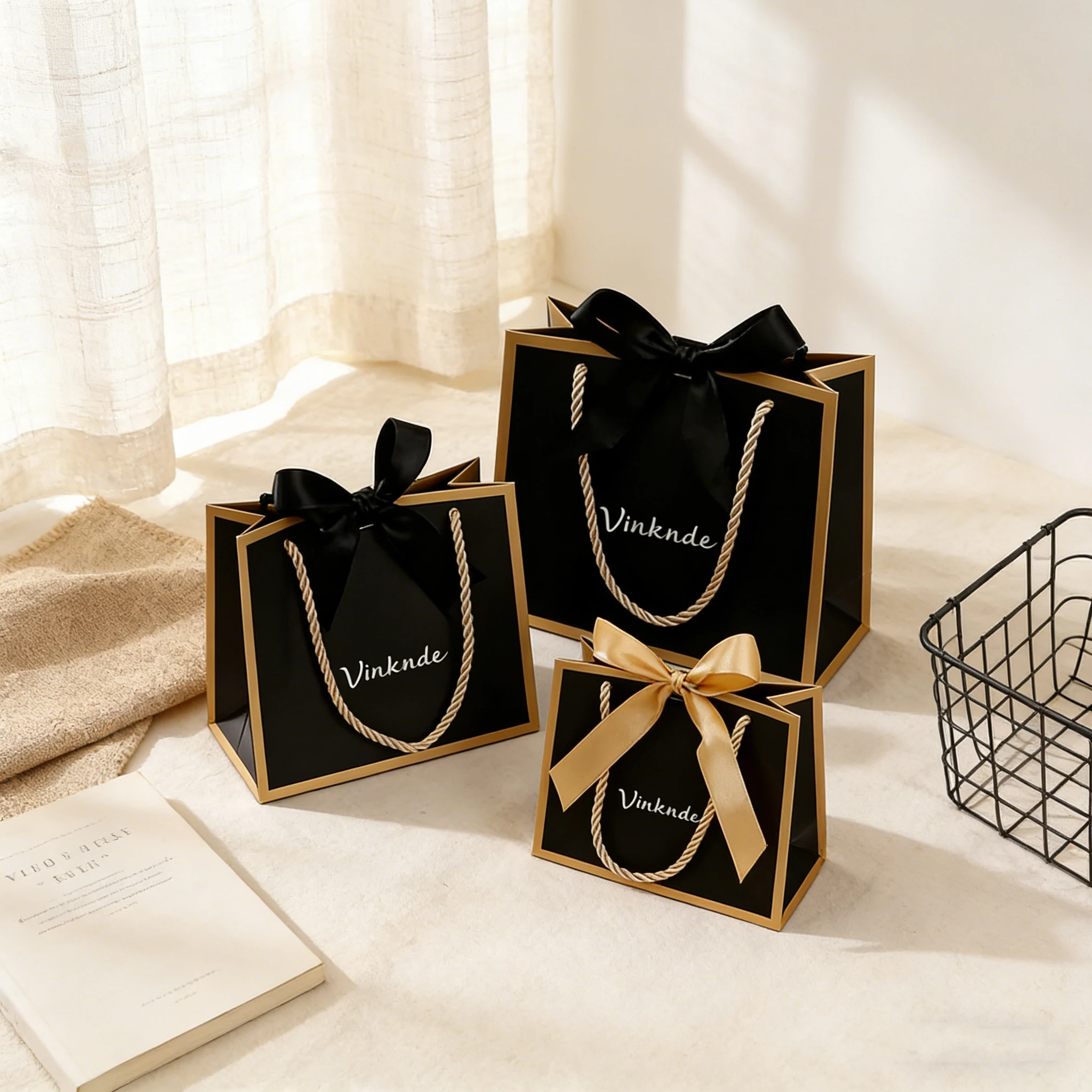 

Бумажный пакет для украшений 14x6x12 см, черно-белый, с ручками, с возможностью персонализации логотипа, для покупок, подарков, косметики, эфирных масел, органайзер, сумка-тоут