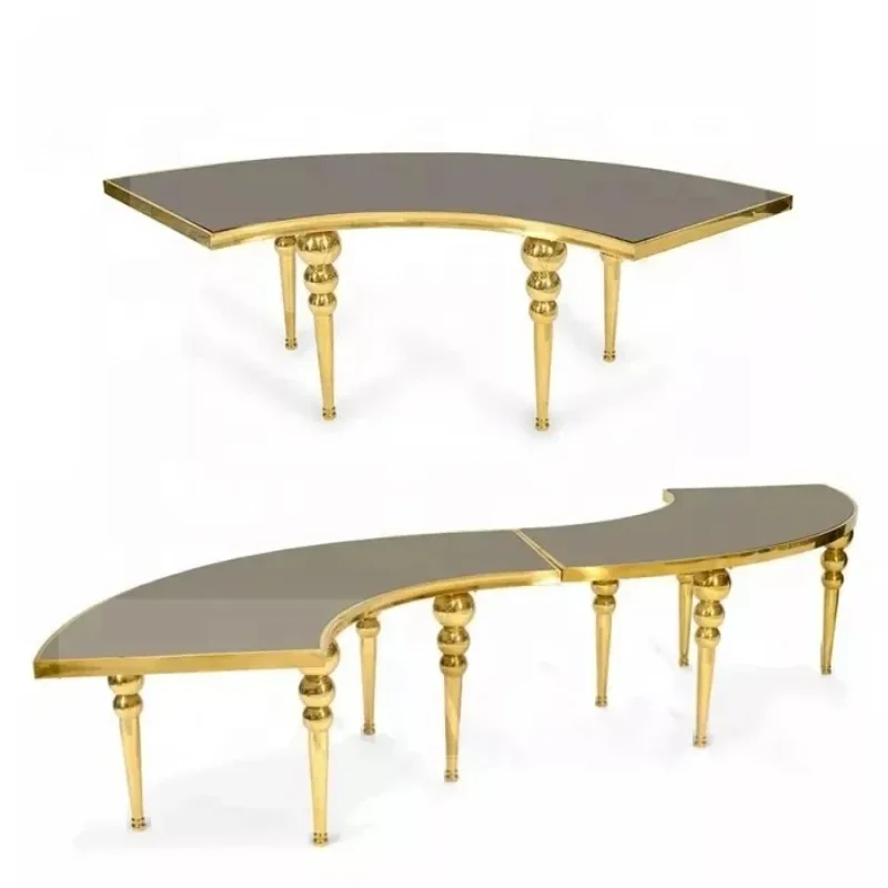 أحدث طاولة طعام على شكل أفعواني من الفولاذ المقاوم للصدأ على شكل نصف قمر لعام 2022 للحدث