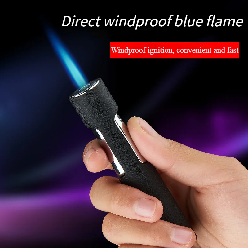 

New Blue Flame Direct Charge Cylindrical Windproof Lighter Inflatable Cool Trendy Male Personalized Press Type Cigarette Lighter