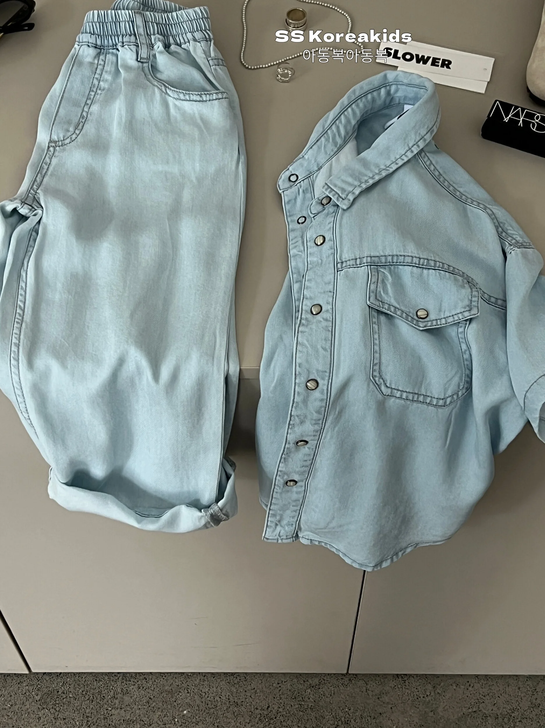 lightweight-silk-denim-children's-clothing-set-ort-sve-irt-straight-leg-pants-summer-outfit-for-boys-and-girls